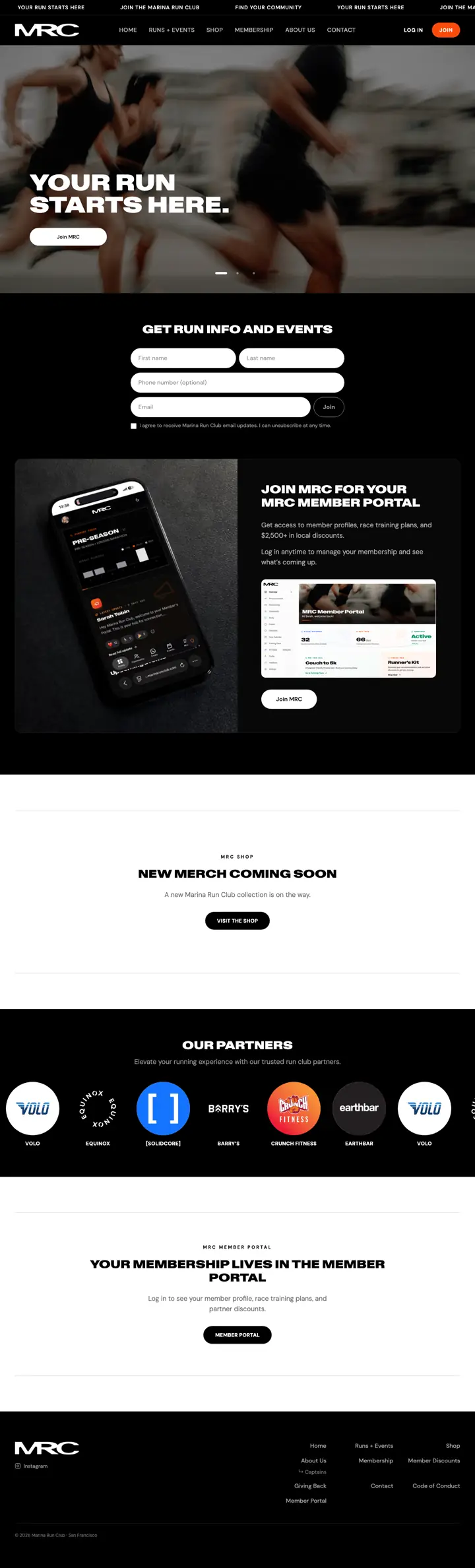 The Run club website, built and run by Daringly